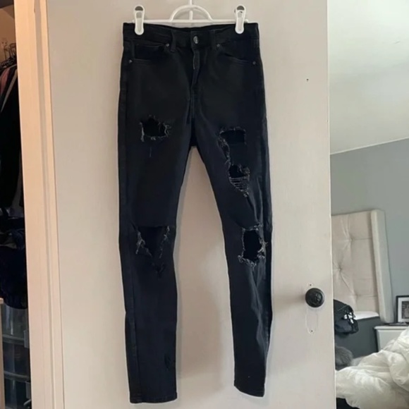 Topshop Moto Black Skinny Jeans with Rips - Picture 1 of 4